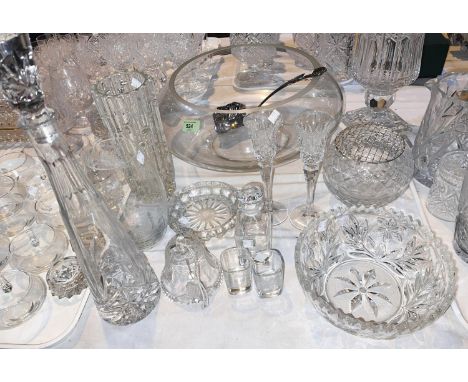 A large punch bowl and cups, silver plated ladle; other glassware 