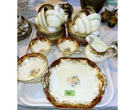 A Hammersley part tea set with red and gilt border and polychrome floral bouquets, 33 pieces approx. 