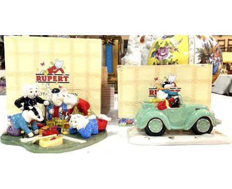 Two Royal Doulton Rupert groups, boxed:&nbsp; Rupert's toy railway; Rupert, Bill and the mysterious car, No 1827 &amp; 0005 