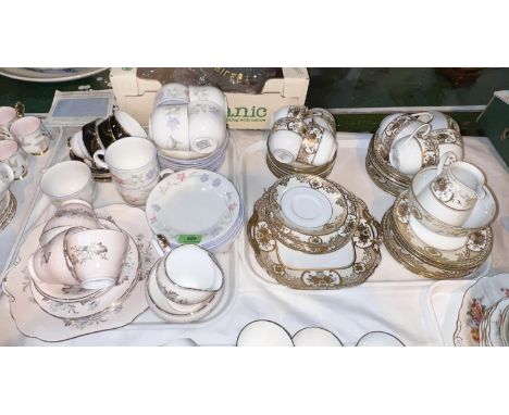 A Noritake white &amp; gilt part tea service No 44318; an Aynsley part tea service; an Expressions Summer Carnival part tea s