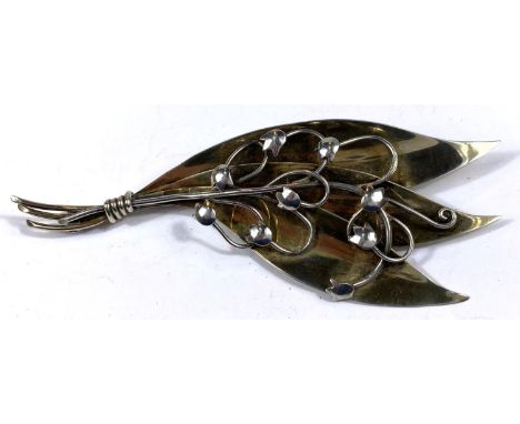 A Georg Jensen style flower brooch, silver G.J stamp (not the usual) 