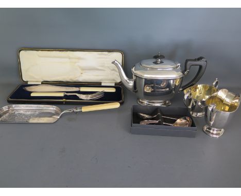 A plated tea service, cutlery etc - no dents or damage to service