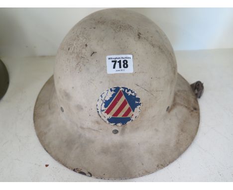 A rare US Civil Defence Helmet WWII front rim stamped US Govt Property OCD - original paint and transfer