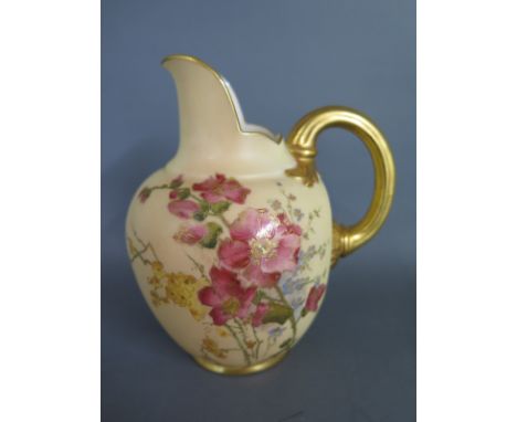 A Worcester blush jug decorated with floral design, gilt highlights no 1094 to base - Height approx 12cm - no damage, chips o