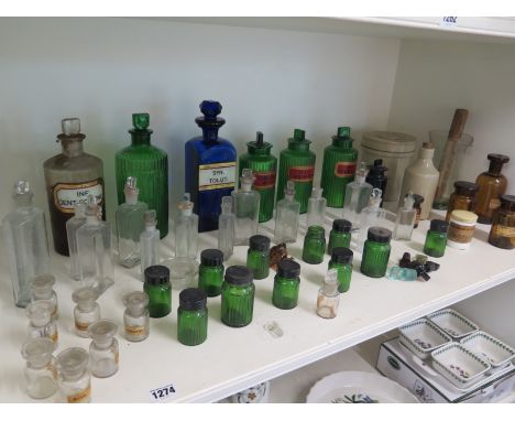 A large collection of chemist and apothecary bottles and jars etc - all fair vintage/antique condition