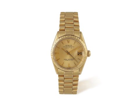 AN 18K GOLD MID-SIZE 'OYSTER PERPETUAL DATE' WRISTWATCH, BY ROLEX, CIRCA 196426-jewel Cal-1130 automatic movement, circular c