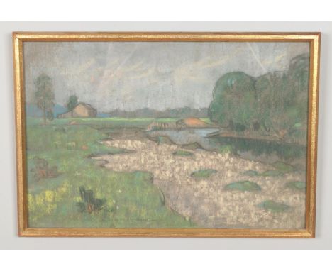 David R Anderson (1884-1976), gilt framed watercolour, landscape scene, titled Border Country. 24.5cm x 37cm.  