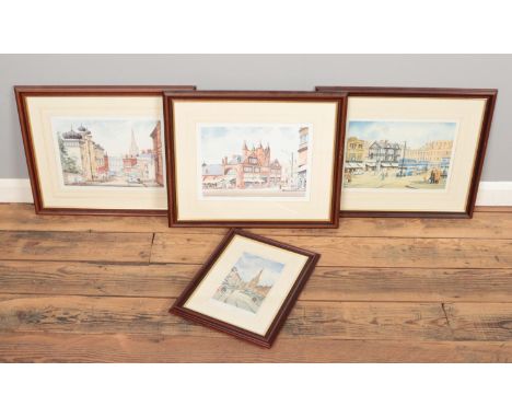 Four framed Limited Edition John Rudkin prints. Including Old Bridgegate, Old Doncaster Gate Rotherham, All Saints Square, et