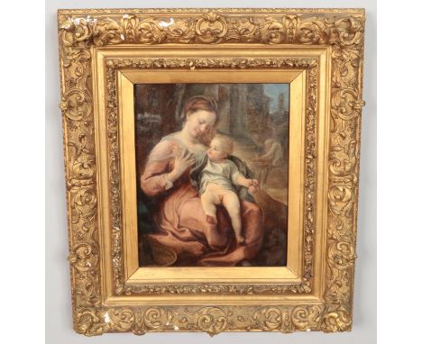 After Antonio Allegri Correggio (1489-1534) The Madonna Of The Basket, gilt framed oil on panel. 31cm x 25.5cm.  