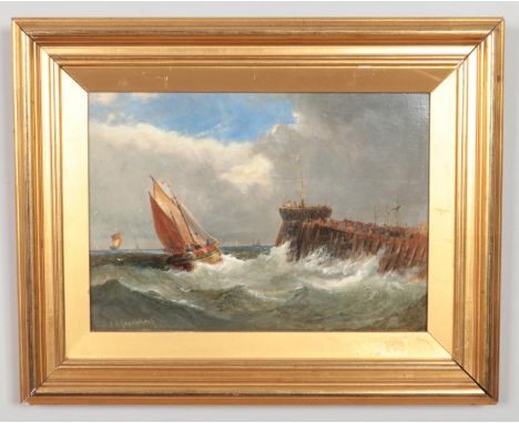 A gilt framed oil on canvas, seascape, bearing signature J W Carmichael. 24cm x 34.5cm.  