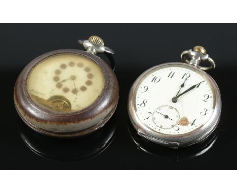 Two pocket watches. To include an 800 silver Brevet (51828) watch, with white enamel dial, Arabic numerals &amp; subsidiary s