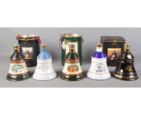 Five decanters of Bell's Scotch whisky. (some boxed). To include 1992 year of the monkey, Christmas 1989, 90th birthday of th