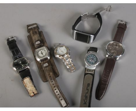Six gents wristwatches. Includes Kahuna, Timex, digital etc.  