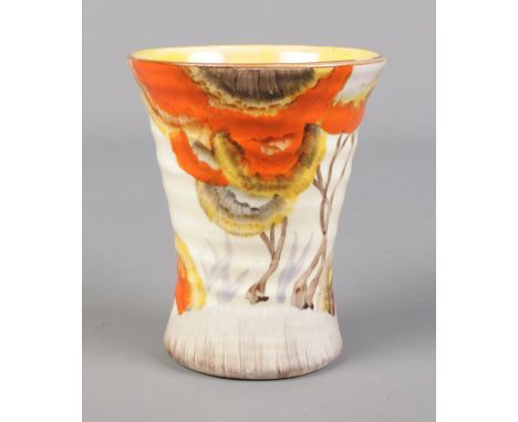 A Wilkinson Ltd Clarice Cliff small vase in the Rhodanthe design. Shape 572. 10cm.  Good condition.