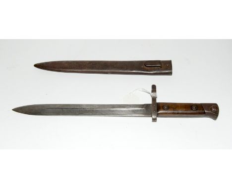 An Austrian model 1895 Carbine Knife bayonet in its steel scabbard. Blade length 24.5cms