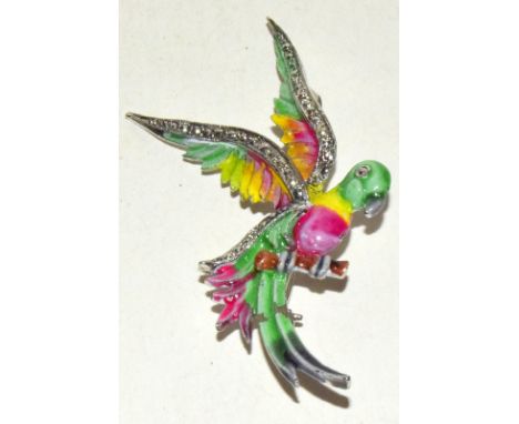 Impressive enamel set parrot brooch