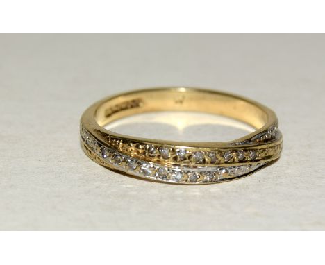 9ct gold ladies diamond crossover ring size M