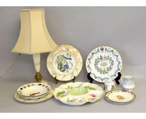 Mixed items of china to include Spode and an onyx table lamp