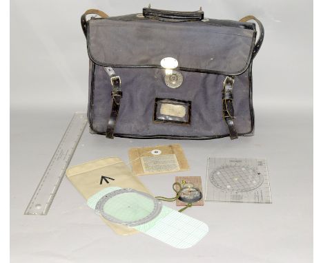 RAF Navigators bag complete with Dalton Dead Reckoning Mark 4B Computer, Orienteering Compass and 2 navigators Protractors 1: