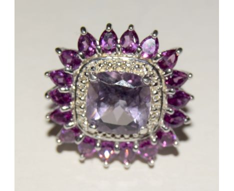 Ladies amethyst cluster silver fashion ring size S