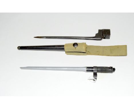 A No.4 MK II Spike bayonet 20cms blade length in its steel scabbard with webbing frog and a Chinese SKS Paratrooper bayonet 1