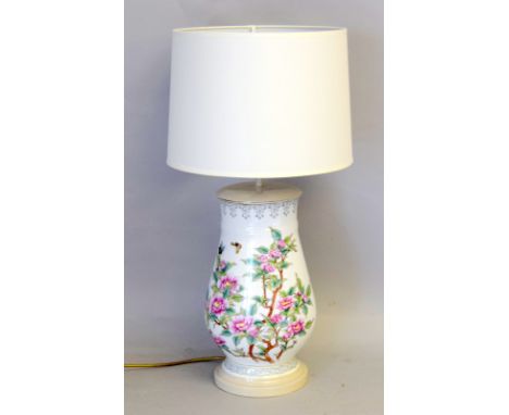 Substantial Oriental Table Lamp decorated with cherry blossoms and butterflies