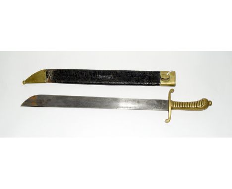 A pre WW1 Imperial German Fachinemesser M1829 short sword in its leather scabbard with brass mounts. Blade length of 48cms. H