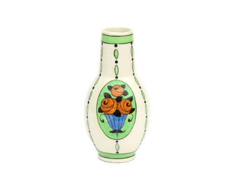 Charles Catteau (1880-1966) A glazed ceramic vase decorated with stylized floral pattern and green rim, produced by Boch Frèr