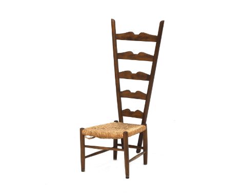 Gio Ponti (1891-1979) A wooden Fireside ladder chair with rush seat, designed 1939. 101,5 cm. h.