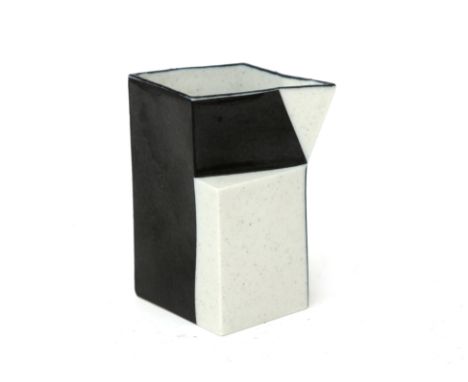Bodil Manz (1943) A partly black glazed glazed angular porcelain pitcher-shape, signed underneath. Provenance: the estate of 