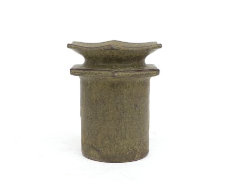 Jan van der Vaart (1931-2000) A green glazed stoneware vase with double hexagonal top, produced in the artist's workshop, 196