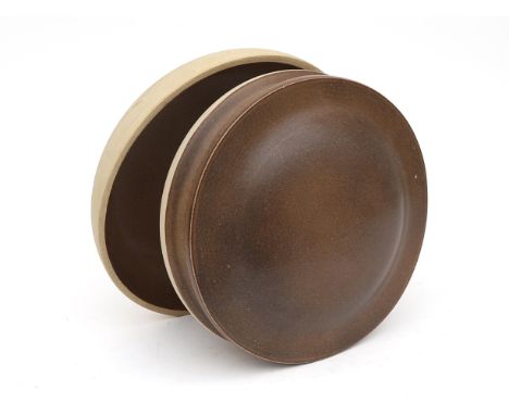 Hilbert Boxem (1939-2001) A two-part ceramic object, partly unglazed, partly brown glazed, 1971, both parts signed and with y