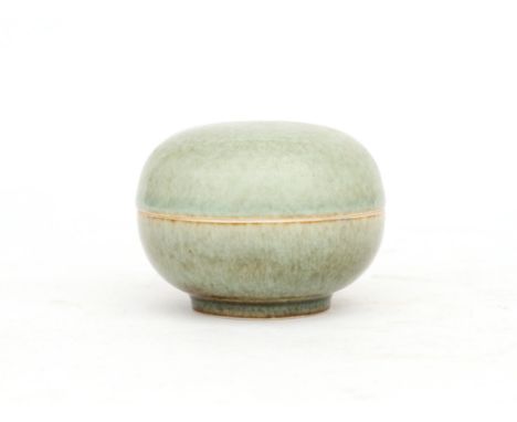 Leen Quist (1942-2014) A celadon glazed porcelain boc and cover, the inside brown glazed, circa 1983, marked underneath with 