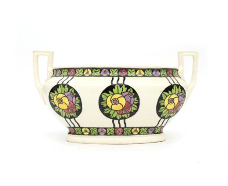 Charles Catteau (1880-1966) A glazed ceramic flower pot with two handles, decorated with stylized floral pattern, produced by