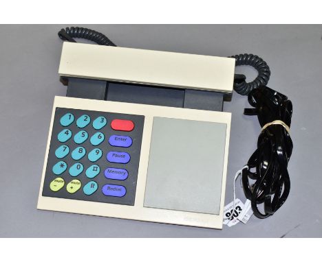 A RETRO BANG &amp; OLUFSEN DESK TELEPHONE, coloured keys, bears label verso  'BEOCOM DTMF....ID NR.43180223, 90W9, COLOUR: WH