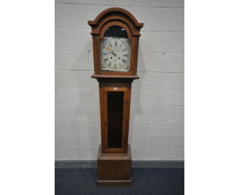 AN OAK LONGCASE CLOCK TRUNK, with a matched painted wooden 10 inch dial, eight day movement, with roman numerals, signed J &a