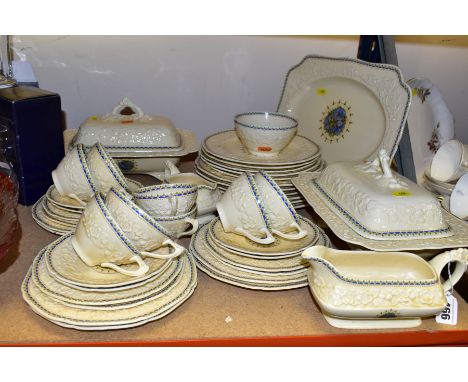 A CROWN DUCAL 'GAINSBOROUGH' PATTERN PART DINNER SERVICE, comprising a shaped rectangular meat platter, a pair of tureens and