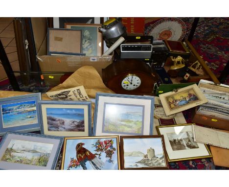 TWO BOXES AND LOOSE PICTURES, POSTCARDS, TRADE CARDS IN ALBUMS, DESK ACCESSORIES, ETC, including approximately two hundred an