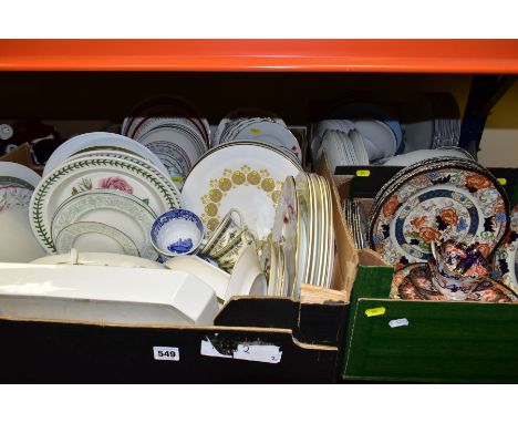 FOUR BOXES OF ASSORTED TEA AND DINNER WARES ETC, to include Woods &amp; Sons 'Verona', Royal Doulton Rondelay, Polonaise and 