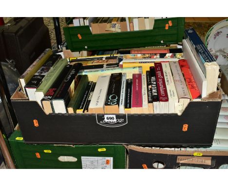 BOOKS, five boxes containing approximately 160 hardback and paperback titles, mostly relating to art, history, philosophy, en