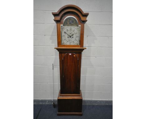 A MAHOGANY LONGCASE CLOCK, the painted 11 inch dial with bird to arch, Arabic numerals, signed Crofsland of **akefield, heigh