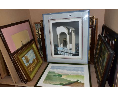 PAINTINGS AND PRINTS ETC,  comprising a signed Ricardo Wolfson printers proof print 'Fez II' approximate size 47cm x 37cm, 'M