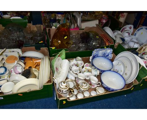 FOUR BOXES OF ASSORTED CERAMICS AND GLASS, to include six royal Albert 'Country Life' cups and saucers (no obvious chips or c