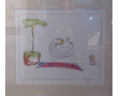 John Lennon Feeling Good limited edition lithographic print signed by Yoko Ono, framed and glazed 