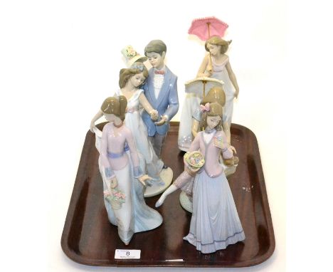 Six Lladro figure groups including 'Garden Song' and 'Afternoon Promenade', etc, all boxed