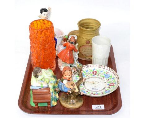 Doulton figure 'Solitude', Whitefriars vase, Hummel figure, pearlware dish etc 