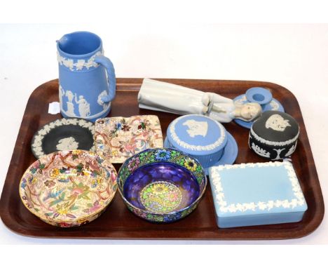Three items of Maling china, Wedgwood Jasper, Lladro figure etc 