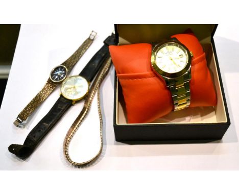 A bi-metal gents Rotary wristwatch, in a Rotary box, gents Avia wristwatch, lady's silver Tissot wristwatch and a necklace st