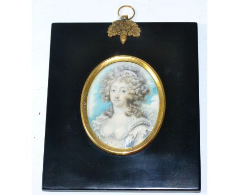 Miniature portrait of Anne Douglas Hamilton, Second Countess of Orkney, 1756, engraved frame surround 