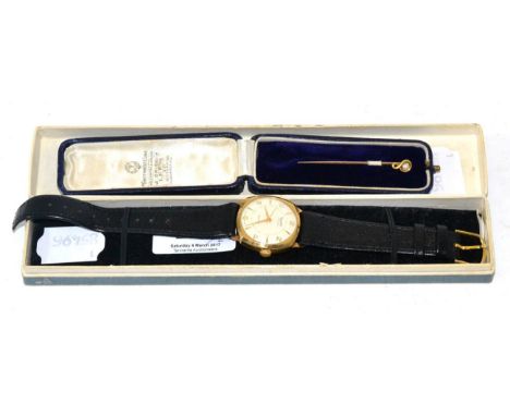 A 9ct gold cased Rotary wristwatch and tie pin 